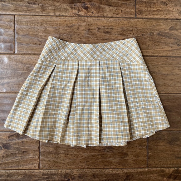 Zara Pleated Mini Skirt Tan Plaid Girls sz 13-14 Preppy School Fall - Picture 1 of 7